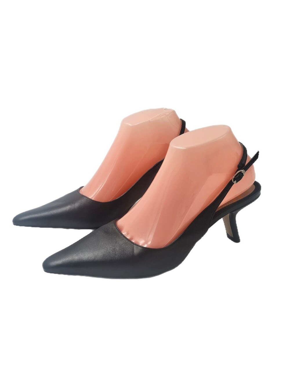 Sam Edelman Bianka Black Leather Slingback Pointed Toe Kitten Heel Pumps 7.5 M